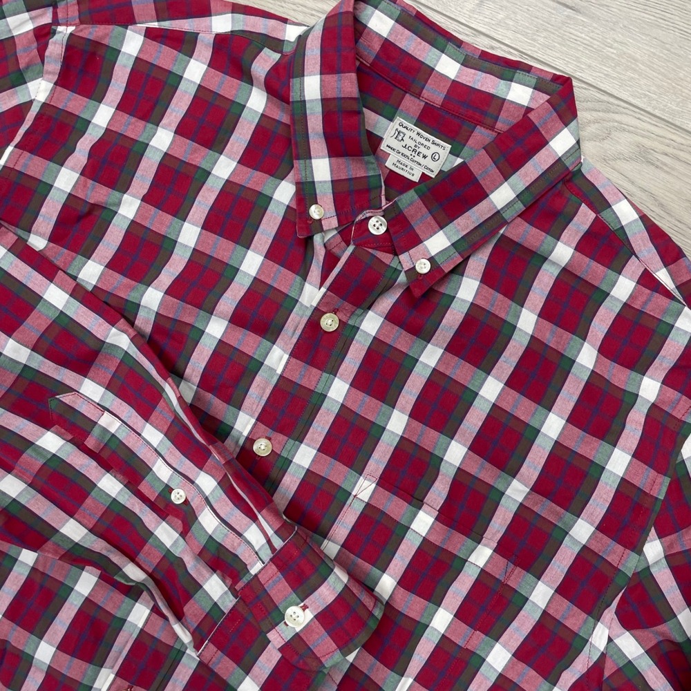 J.Crew Button Down Shirt Mens L Red Plaid Long Sleeve Cotton Holiday Preppy
